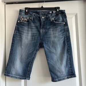 VTG 90s Y2K Miss Me Bermuda Jean Shorts Sz 30 Bling Curvy Mid Rise